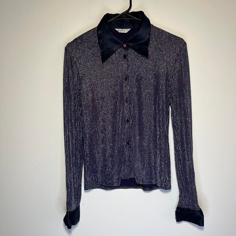 Vintage 80s Cats Glamour Fun Bold Blouse Preppy Dazzling Layered Piece Small